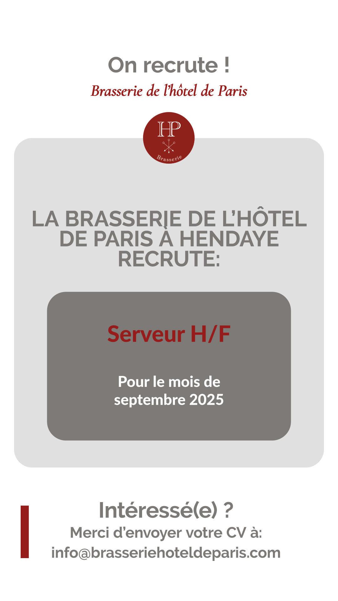 Offre d'emploi cuisinier ou cuisinière Hendaye. Pays Basque